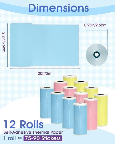 12 Rolls Mini Thermal Printer Sticker Paper Self-Adhesive, Notebuddy Mini Printer Sticker Maker Paper for Kids Instant Camera Refill and Study Notes, Photo, DIY, Scrapbooking 57x25mm, Colorful thumbnail 2