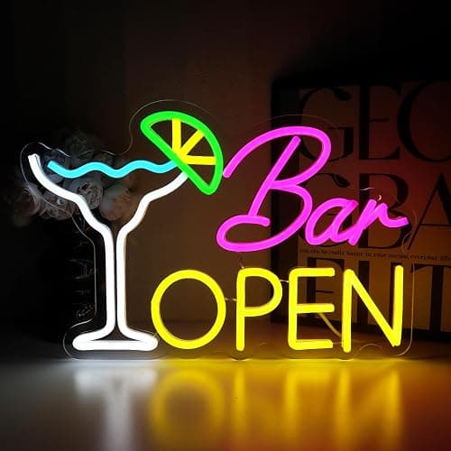 PMCVYH Bar Open Sign for Business, Neon Open Sign, USB Dimmable Cocktails Neon Lights for Beer Bar Coffee Cafe Home Pub Man Cave Stores Hotel Party Window Wall Decor Restaurant - Image 1