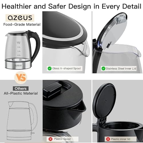 AZEUS Electric Kettle 1500W Tea Kettle, 1.8L Large Capacity with Auto Shut-Off and Boil-Dry Protection, BPA-Free thumbnail 7