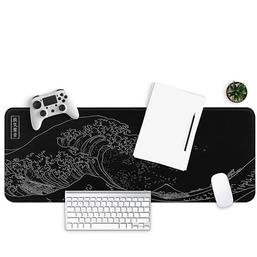 MAY FLOWER Large Gaming Mouse Pad, Full Keyboard Mat, Long Laptop Mousepad, Computer Mouse Mat for Home and Office, Anti-Slip Rubber Base, 31.5 x 11.8 Inches (Black Sea Wave) thumbnail 2