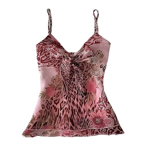 Emo Coquette Cropped Top Grunge 2000s Spaghetti Strap Tops Streetwear Vintage Camisole Y2k Cheetah Tops - Image 1