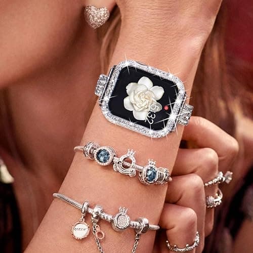 KADES Bling Case for Apple Watch 40mm with Built-in Screen Protector, Sparkling Rhinestone Protective Cover Compatible with Apple Watch Series SE3 SE2 6 5 4 SE (40mm, Silver) thumbnail 6