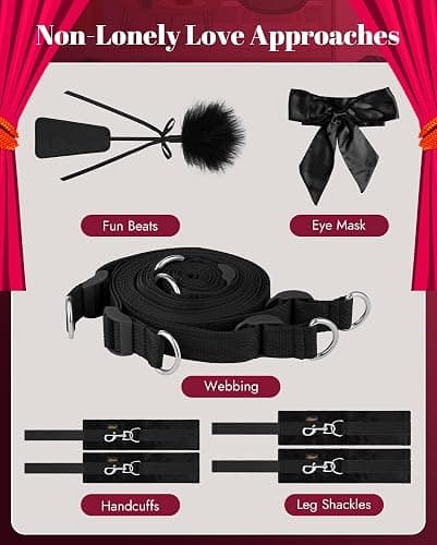 Bed Sex Bondage Kit Restraints - UTIMI Upgrade Under Mattress Bed Bondage BDSM Sets with Wrist Ankle Cuffs and Tickler Blindfold Adult Sex Toys Games for Men Women and Couples | King Size thumbnail 5