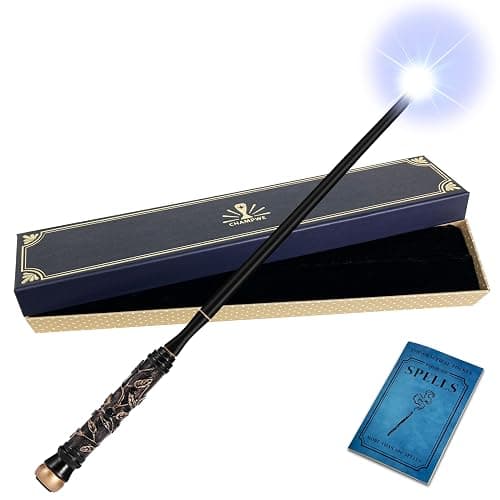 ChampWe Light Up Magic Wizard Wand Rechargeable Illuminating Toy for Kids Witch Collection Cosplay Accessories with Spellbook and Gift Box (Foliage) - Image 1