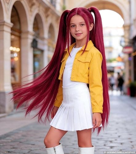 Hot Pink Cosplay Wig for Kids with 2 Ponytails, Long Straight Synthetic Wig | Synthetic anime-style wig for Halloween,carnival,costume parties, cosplay role play,and themed dress-up events thumbnail 8