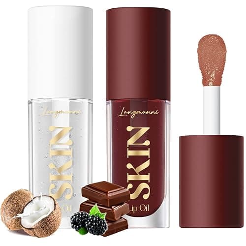 LANGMANNI Moisturizing Lip Oil,No-Sticky Lip Gloss Lip Balm Lip Care,Fruit Flavoured Lip Oil For Dry Lip's Moisturizing Hydrating And Nourishing ((Chocolate+Coco)) - (Chocolate+Coco) - Image 1