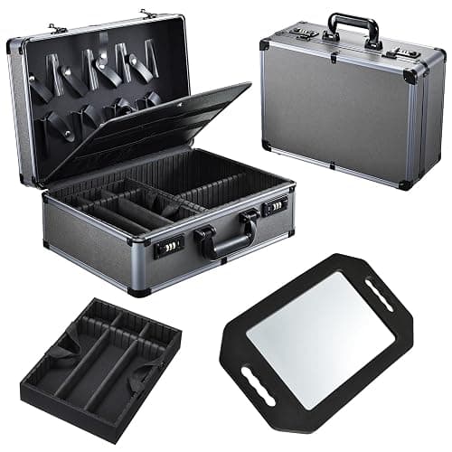 Yueieoun Professional Barber Case with Barber Clipper Tray Organizer, 6 Adjustable Clipper Slots & 8 Shear Holders, Portable Barber Carrying Case for Hair Tools & Supplies with Combo Locks - Image 1