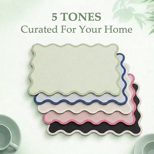 Scalloped Dish Drying Mat for Kitchen Counter, Absorbent Easy Clean Non-slip Coffee Bar Station Accessories, Trendy Cute Aesthetic Modern Drainer Kitchen Drying Mat, Sage Green 12" x 19" thumbnail 6