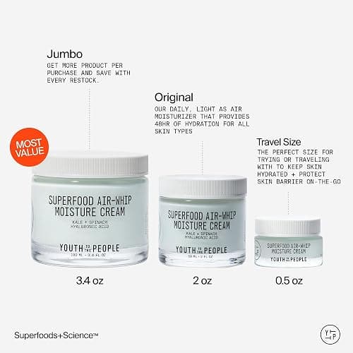 Youth To The People Superfood Air-Whip Moisture Cream - Kale + Green Tea Hyaluronic Acid Face Moisturizer, 48-HR Hydration with Dewy Glow, Non-Greasy Lightweight Gel, Makeup Primer, Non-comedogenic thumbnail 9