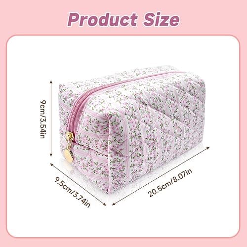 Vordpe Kosmetiktasche Blumen, Make Up Bag Aesthetic, Gesteppte Kosmetiktasche, Kosmetiktasche Rosa, Mäppchen Blumen, Kulturtasche Blumen (Rhombus) thumbnail 2
