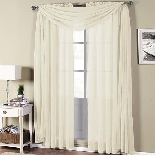 sheetsnthings Solid Abri 50-Inch Wide x 216-Inch Long Crushed Sheer Scarf, Ivory thumbnail 2