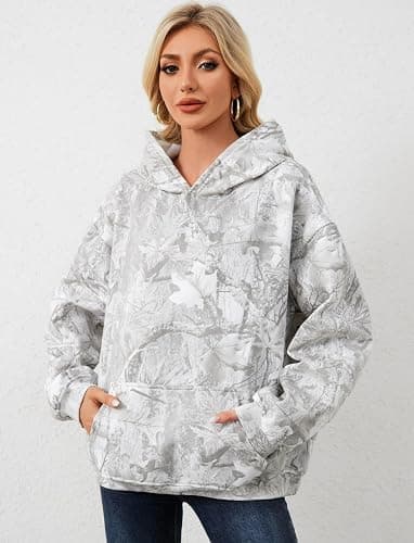 TERIVEEK Women Camo Hoodies Oversized Maple Leaf Fleece Hooded Sweatshirt Long Sleeve Fall Trendy Pullover Hoodie with Pocket thumbnail 2
