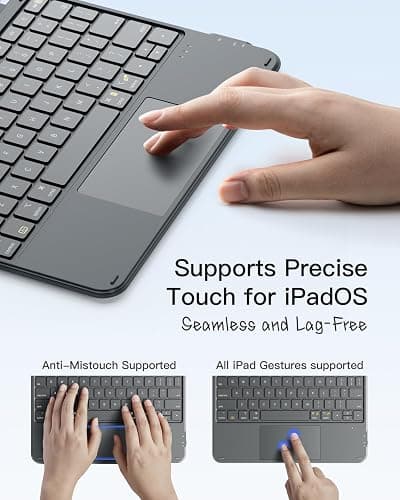 Inateck for iPad 11th/10th Gen Case with Keyboard,for iPad 10th(10.9")/11th Gen(2025 A16),Air 11" M3/M2,Air 6/5/4th,Pro 11 4/3/2/1th,Ultralight Detachable Keyboard with Touchpad, AceTouch Gray thumbnail 6