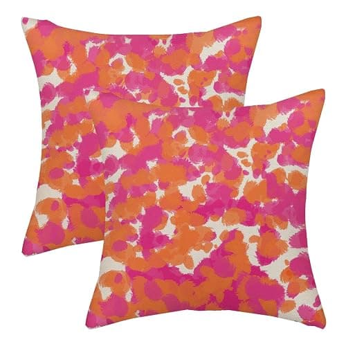 Preppy Abstarct Pillow Covers 18x18 Hot Pink Burnt Orange Abstract Polka Dot Decor Throw Pillows Case for Couch Boho Pillowcase Outdoor Decorative Cushion Case for Sofa Bed Decorations Set of 2 - Image 1