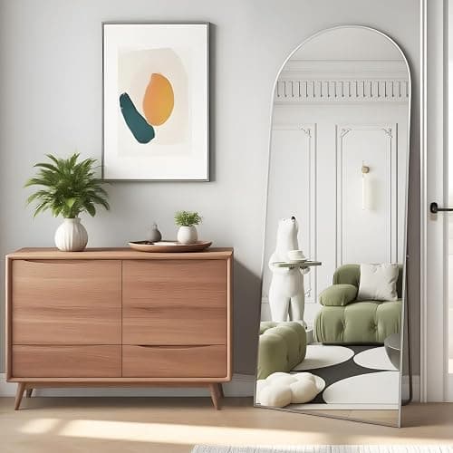 NEUWEABY Full Length Mirror 58"x18" Arch Floor Mirror with Stand Arched Mirror Full Body Mirror White Standing Hanging or Leaning Against Wall for Bedroom Entry, Bedroom, Living Room - Image 1