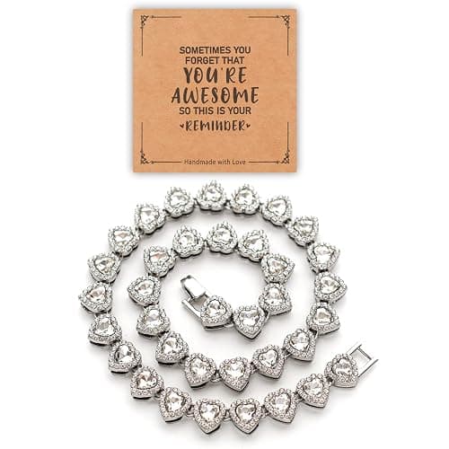 fasone Rhinestone Hearts Necklace, Iced Out Hearts Jewelry,Silver Tennis Necklace For Women,Tennis Necklaces For Women, Heart Tennis Necklace - Image 1