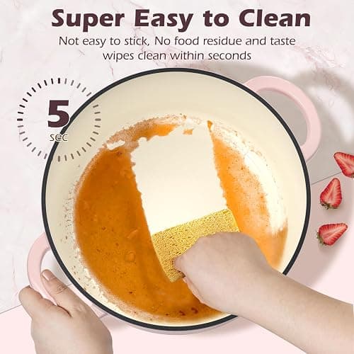 Umite Chef 5QT Enameled Cast Iron Dutch Oven Pot with Lid, Heavy-Duty Cookware for Bread Baking, Braising, Stews, Roasting, Wedding Registry Ideas & Gifts (Pink) thumbnail 3