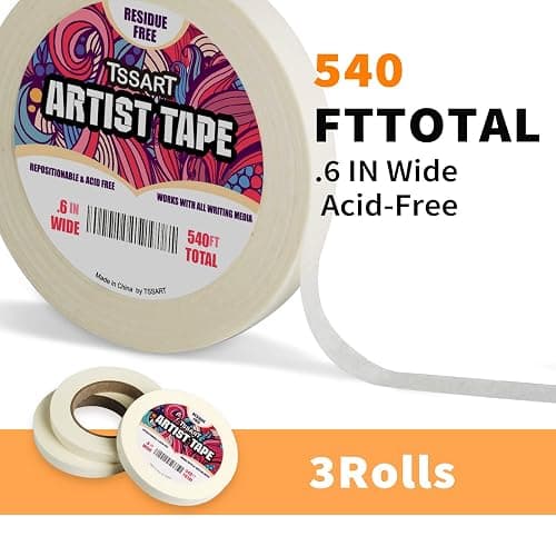TSSART 3 Pack White Artist Tape - Masking Artists Tape for Drafting Art Watercolor Painting Canvas Framing - Acid Free 0.6inch Wide 540FT Long Total thumbnail 2