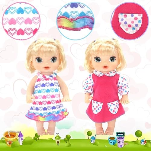 ECORELF 10 Set Alive Baby Doll Clothes, Doll Clothes and Accessories for 10-12 Inch Girl Dolls Outfits Include Cute Jumpsuit, Skirts thumbnail 6