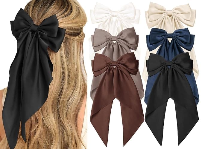 TERSE Hair Bows for Women Big Bows Hair Accessories for Women Girls Cute Oversized Bow Clips with Long Tails Silky Satin Ribbon - Image 1