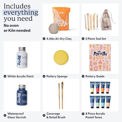 Sculpd - The Original Pottery Kit - Complete Air Dry Clay Kit for Adults Includes Sculpting Tools, Varnish, Paint Brushes, Guides, Arts & Crafts Sets, Gloss Varnish with Pastel Tones thumbnail 2