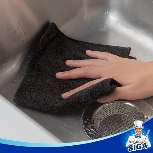 MR.SIGA Microfiber Cleaning Cloth, All-Purpose Microfiber Towels, Streak Free Cleaning Rags, Pack of 12, Black, Size 32 x 32 cm(12.6 x 12.6 inch) thumbnail 4
