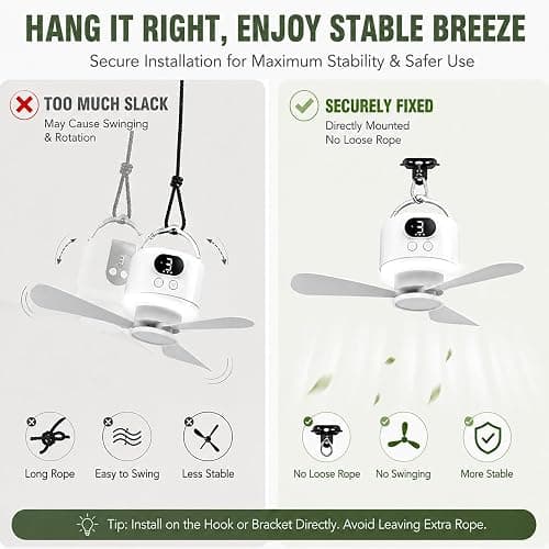 geonfi 11" Tent Fan with Light & Remote, Camping Ceiling Fan with 10040mAh Rechargeable Battery, Portable Hanging Fan for Tent, RV, Canopy, Outdoor Camping (Green, Centimeters, 28.9) thumbnail 9