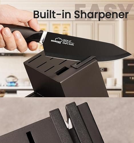 Knife Set, 15 Pieces Kitchen Knife Set with Built in Sharpener, German High Carbon Stainless Steel Knife Block Set, Dishwasher Safe, Black thumbnail 5