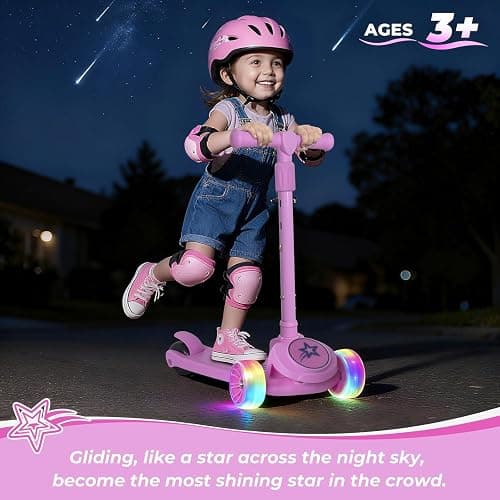 Nattork Kids Scooter for Girls Boys with Light Up Wheels, 3 Adjustable Height Handlebars, Lean-to-Steer Technology, Widen Anti-Slip Deck, 3 Wheel Scooter for kid ages 3-8, Support Riders Up to 110 LBS thumbnail 2