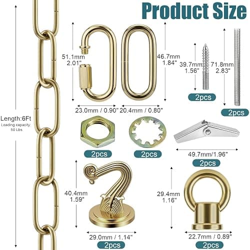 Qryphent 6FT Heavy Duty Brass Hanging Chain Kit Swag Light Decorative Chain | Swag Light Hanging Chain Kit for Lighting Fixture, Chandelier, Plants, Flower Basket, Bird Feeder thumbnail 2