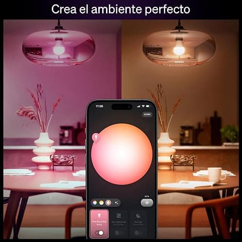Philips Hue Essential Smart LED A19 Bulb, White and Color Ambiance, E26 Base, 8.8W, 2200K-6500K, 800 Lumens, Dimmable, Works with Alexa, Google, and Apple Home, 1-Pack thumbnail 5