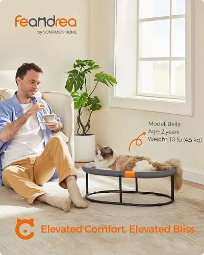 Feandrea Pet Bed, Cat Hammock, Elevated Cat Bed for Multiple Cats, with Removable Washable Mesh, for Pets up to 28 lb, Oval, Gray UPCB002G01 thumbnail 2