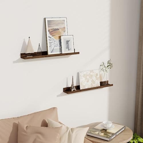 Axeman Floating Shelves for Wall - 24 Inch Picture Ledge Shelf Set of 2 - Rustic Picture Shelf for Wall with Ledge - Walnut Floating Shelves with Lip - Photo Ledge Shelves for Pictures Nursery Books thumbnail 2