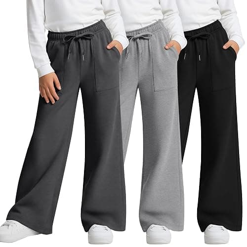 LessonZoo 3 Pack Girls' Sweatpants Wide Leg Drawstring Cargo Kids Joggers Open Bottom Loose Teen Pants with Pockets Sports - Image 1