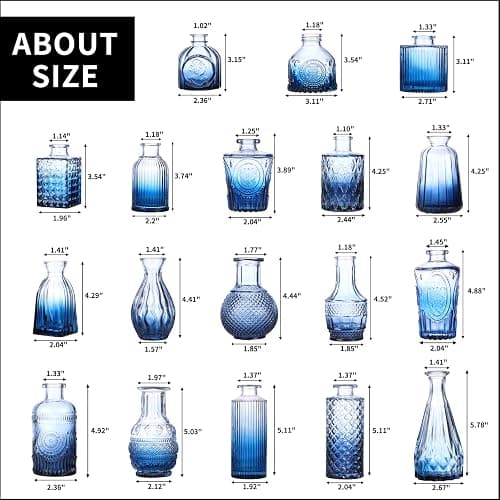 Fixwal Set of 18 Blue Bud Vases for Flowers, Vintage Clear Glass Vases Small Vases for Centerpieces for Home Table Decor Rustic Wedding Decorations thumbnail 3