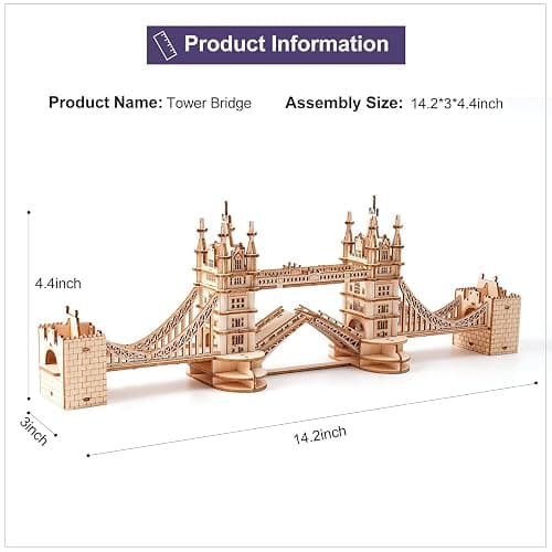 ROBOTIME 3D Puzzle Wooden Craft Kits with LED Light DIY Tower Bridge Construction Model Kit to Build for Teens Brain Teaser Puzzle Home Decor Birthday Gifts thumbnail 3