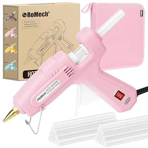 ROMECH Full Size Hot Glue Gun with 60/100W Dual Power and 21 Hot Glue Sticks (7/16"), Fast Preheating Heavy Duty Industrial Gluegun with Storage Case for Crafting, DIY and Repairs (Pink) - Pink