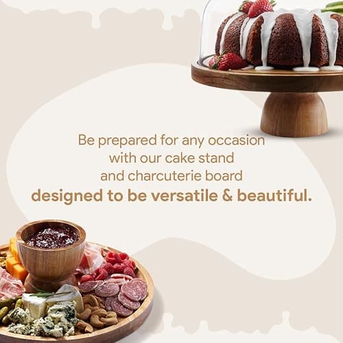 Acacia Wood Christmas Cake Stand with Dome Lid - 12in Round Holder, Holiday Hosting Essential for Thanksgiving and Christmas, 2-in-1 Festive Dessert Display & Charcuterie Board, Large Acrylic Dome Cover thumbnail 5