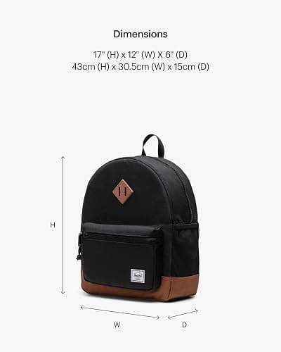 Herschel Supply Co. Youth Heritage Backpack, Black/Saddle Brown, 26 L thumbnail 3