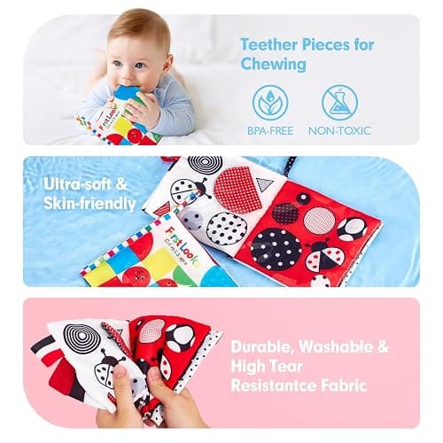 hahaland Baby Books 0-6 Months - 2PCS Infant Tummy Time Babies Toy | Newborn High Contrast Visual Development Sensory Book Baby Girl Boy Shower Birthday Easter Basket Stuffers thumbnail 7