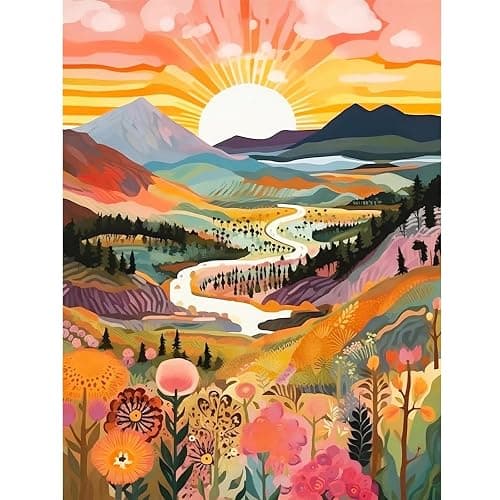 Hongyrjy Sunrise Diamond Painting,Landscape Diamond Art Kits Adults,5d Diamond Painting Kits for Adults,Landscape Gem Art Kits Adult and Crafts Home Decor 12x16inch - Image 1
