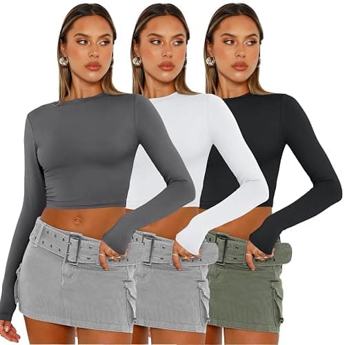 AUTOMET 3 Pack Womens Long Sleeve Shirts Y2K Going Out Crop Tops Cute Basic Slim Fitted Fall Fashion Outfits 2025 Clothes thumbnail 2