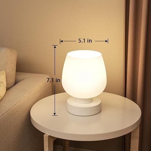 Touch Bedside Table Lamp Set of 2 - Small Bedside Lamp for Bedroom Living Room Night Stands, Desk Lamp with White Glass Shade for Small Spaces, 3 Way Dimmable, LED Bulbs, Gifts thumbnail 5