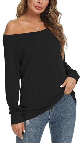 YSYOKOW Womens Cute Sexy Off Shoulder Blouses Long Sleeve Boat Neck Tunics Tops - Image 1