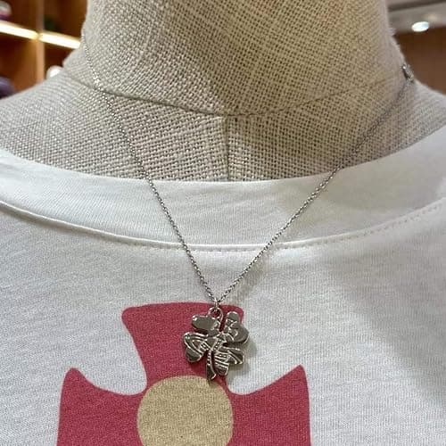 ZHAOZHAO Punk Saturn Necklace for Women - Silver Clover Pendant thumbnail 4
