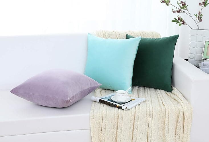 Jeneoo Comfy Soft Thick Velvet Throw Pillow Cases for Sofa Couch, Decorative Solid Square Cushion Covers for Bedroom Car (Lavender, 18 x 18 Inches, 2 Pieces) thumbnail 5