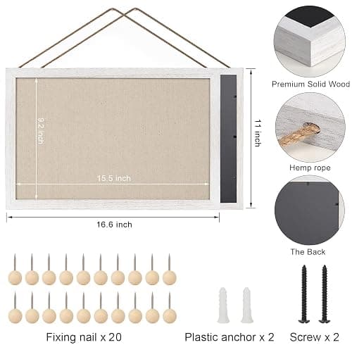 Miratino 2-Pack Cork Board with Linen 16x11 inch Bulletin Board Office Decor Hanging Pin Wood Framed Display Picture Vision Board Light for Wall School Office Bedroom 20-Pushpin Vintage White - Vintage White-1 - 16"x11"-2 Pack thumbnail 7