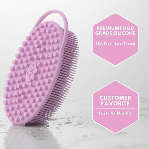 Silicone Body Scrubber for Shower - Gentle Exfoliating Back Scrubber with Soft Bristles - Avilana Premium Dual Sided Bath Brush Massage - Loofah Alternative for Sensitive Skin - Gift Women Men thumbnail 5