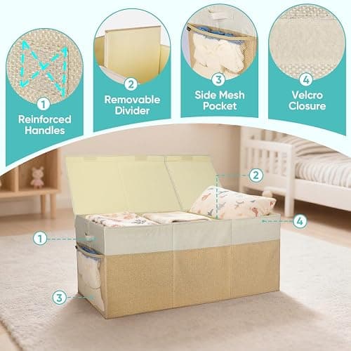 BALEINE Extra Large Fabric Storage Bins with Lid, Collapsible Storage Boxes Bins Baskets with Divider for Home Organizing (37.5"x13"x16", Black) thumbnail 4