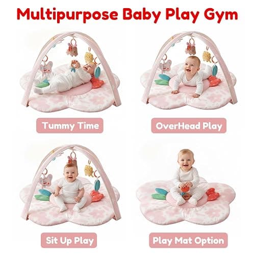 Baby Play Gym & Activity Mat with Light-up Musical Arch, Washable Tummy Time Mat with 6 Detachable Sensory Toys for Motor Skills, Baby Essentials Shower Gift - Updated Spring Blossoms Themed thumbnail 8